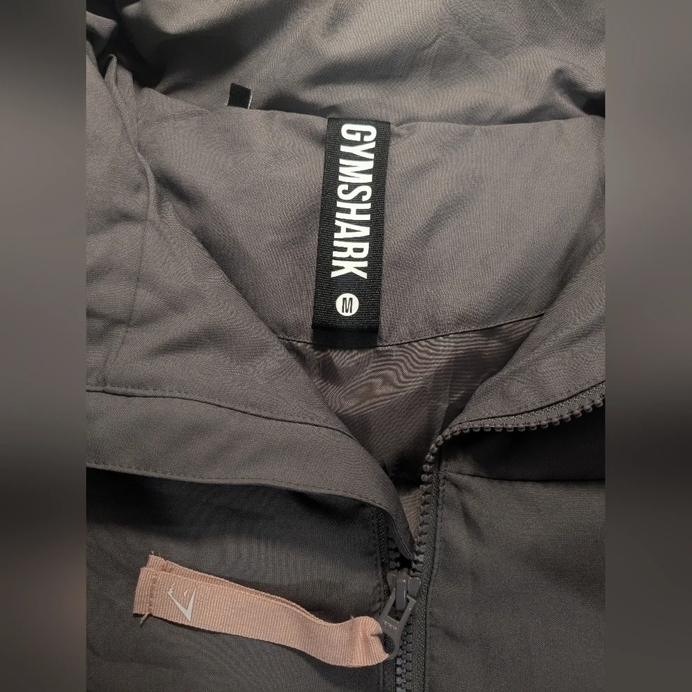 Gymshark Grey Oversized Cropped High Neck Full Zip Canvas Puffer Jacket